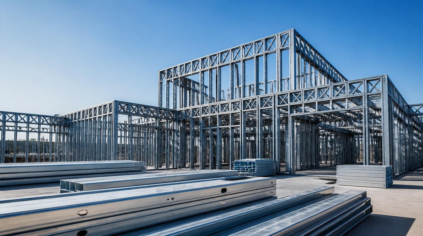 Estrutura de steel frame em obra
